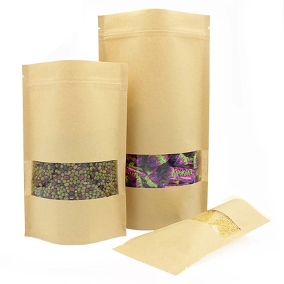 Sigillo termico biodegradabile ecologico per alimenti personalizzato vuoto Sacchetto di imballaggio per tè con zip in carta Kraft con zip