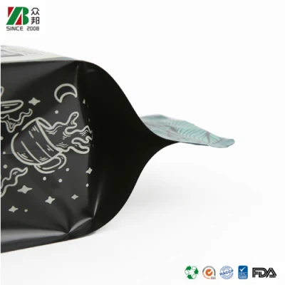 Sacchetti per caffè a fondo piatto vuoti compostabili personalizzati con valvola e cerniera per impacchettamento caffè/tè
