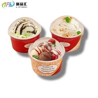 Logo personalizzato per la stampa Disposable To Go Modern Ice Cream Packaging Contenitore per gelato con cucchiaio coperchio
