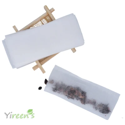 Filtri da caffè semi-transparanti in fibra di mais PLA biodegradabili monouso personalizzati (45 x 110 mm), utilizzati per la polvere di piante di tè alle erbe