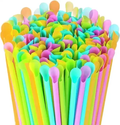 Cucchiaio monouso tipo paglia singolo Milkshake Smoothie confezione singola colorata Bubble Tea Straw con cucchiaio