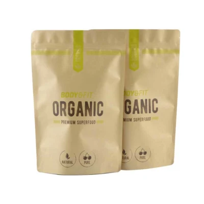 Confezione di astuccio per caffè in carta Kraft con fondo piatto e stampa personalizzata compostabile Sacchetti con valvola e zip per tè al caffè