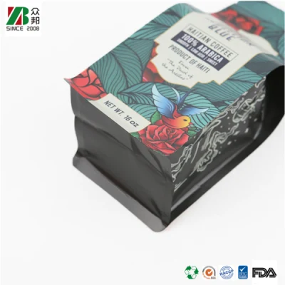 Sacchetti per caffè a fondo piatto vuoti compostabili personalizzati con valvola e cerniera per impacchettamento caffè/tè