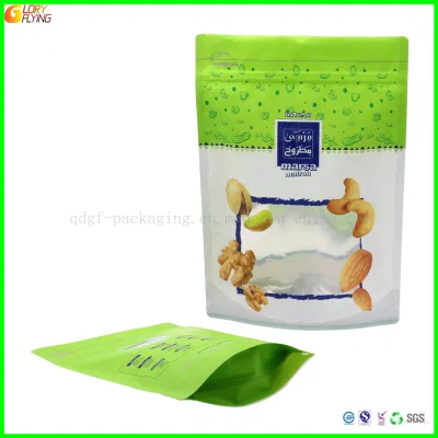 Sacchetto per finestra in piedi in carta Kraft biodegradabile Spice/insalata/salsa/caramella/caffè/sacchetti di plastica/alimenti Sacchetto con zip per imballaggio con zip grado BPA