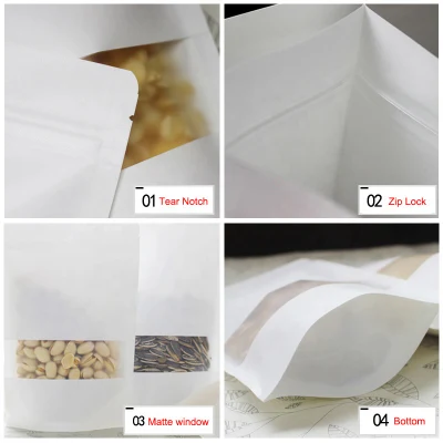 Spot Commodity Stand up carta opaca Kraft riclosabile Ziplock Heat Sacchetti sigillabili per confezionamento alimenti con finestra