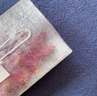 Sacchetto da tè vuoto con etichetta in fibra di mais termosaldante da 5*6 cm