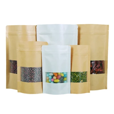 Sigillo termico biodegradabile ecologico per alimenti personalizzato vuoto Sacchetto di imballaggio per tè con zip in carta Kraft con zip