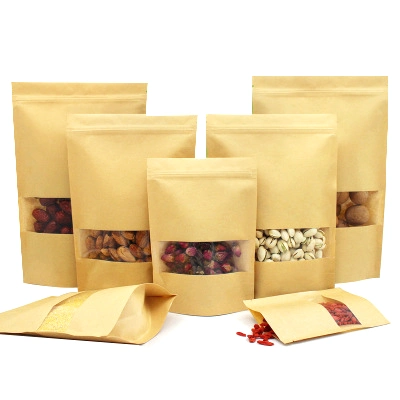 Sigillo termico biodegradabile ecologico per alimenti personalizzato vuoto Sacchetto di imballaggio per tè con zip in carta Kraft con zip