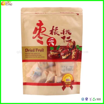 Sacchetto per finestra in piedi in carta Kraft biodegradabile Spice/insalata/salsa/caramella/caffè/sacchetti di plastica/alimenti Sacchetto con zip per imballaggio con zip grado BPA