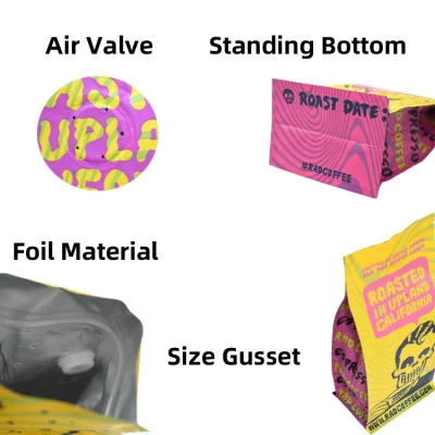 Stand up personalizzato con chiusura a zip a fondo piatto per tè laminato Confezione compostabile per alimenti Confezione flessibile sacchetti per caffè Pouch