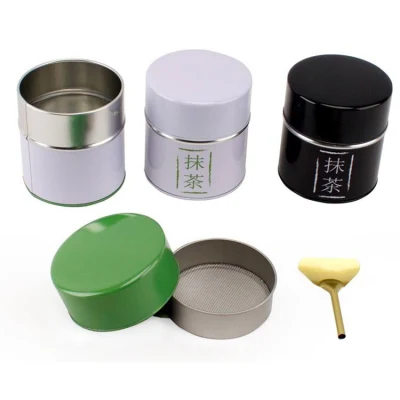 Contenitore per imballaggio in metallo per vendita a caldo grado alimentare bello piccolo Eco Scatole di lattoni Matcha vuote a tenuta d&prime;aria