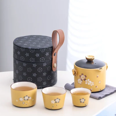 Set da tè in carino Sh2388 rotondo nero impermeabile in pelle PU Borse per valigie Mini Pennelli piccoli con logo personalizzato per un lusso cosmetico di viaggio Borsa per il trucco