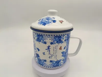 Tazza di smalto grande capacità vaso da tè vecchio stile con coperchio