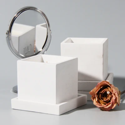 Moda Home decorazione artigianale moderno cemento Candle Jars con legno Coperchio