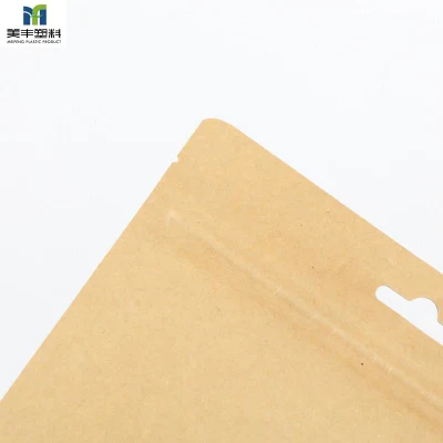 Materiale biodegradabile personalizzato 100% con chiusura a zip a fondo piatto Kraft marrone Sacchetto di carta PLA per tè e caffè