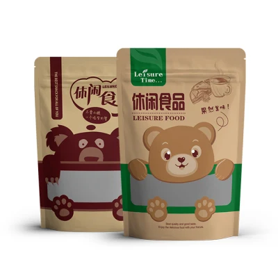 Custodia per imballaggio con zip biodegradabile personalizzata con chiusura a zip impermeabile Kraft sacchetto di carta per caffè, tè, alimenti per animali domestici