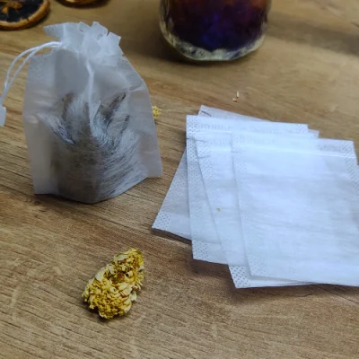 Sacchetti per filtro per tè biodegradabili monouso con stringa di traino nascosta, sacchetti per tè vuoti in fibra di mais per tè a foglie sciolte