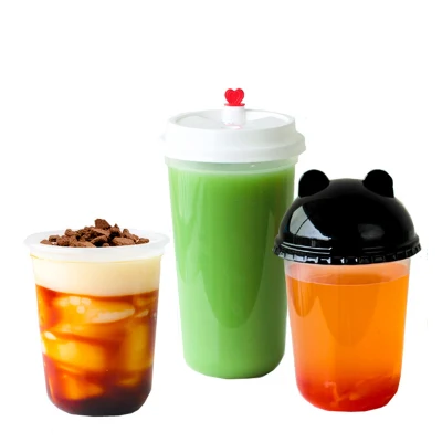 Tazza per succo monouso Creative cute a forma di U tè al latte trasparente Contenitori in plastica Confezioni bevande fredde Coppe con coperchio