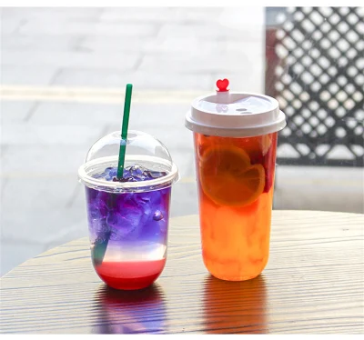 95 Caliber Juice Cup monouso Creative cute a U trasparente Tazze di plastica per tè al latte Confezioni di bevande fredde Coppe con coperchio