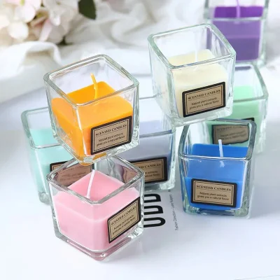 16 Oz Commercio all&prime;ingrosso nuovo decorato moderno Eco amichevole lati dritti Vaso di barattoli da candele quadrate profumate