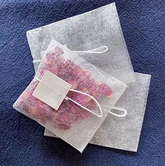 Sacchetto da tè vuoto con etichetta in fibra di mais termosaldante da 5*6 cm