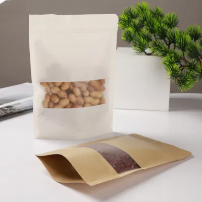  Sacchetto di carta Kraft per tè e caffè snack frutta secca, astuccio con chiusura a zip con finestra trasparente, sacchetti per il confezionamento del tè della fabbrica cinese