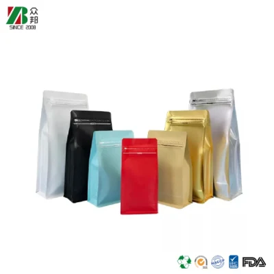 Confezione vuota biodegradabile sacchetto di caffè con valvola a otto lati sigillato Compostabile