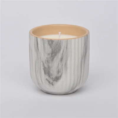 Contenitore a candela leggero per tè in marmo matté con decorazioni domestiche moderne Vasetto di candele decorative in ceramica