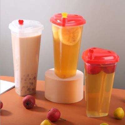 Tazza Milktea monouso 500 ml 700 ml plastica vuota sottile PP fredda Premi la tazza con il logo personalizzato con cappuccio colorato