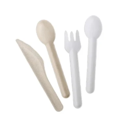 Cucchiaio per zuppa di posate monouso in carta compostabile con forchetta per coltello per canna da zucchero