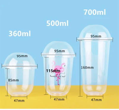 Tazza da tè monouso Creative trasparente da 360/500/700 ml con succo di carino a U. Latte tè caffè Confezioni bevande fredde Coppe con coperchio
