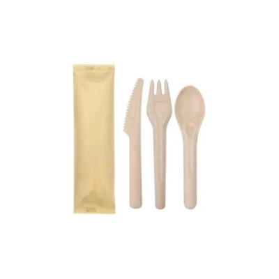 Cucchiaio per zuppa di posate monouso in carta compostabile con forchetta per coltello per canna da zucchero
