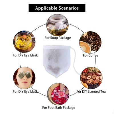 Sacchetti per tè in carta da filtro monouso per alimenti con forma a goccia d&prime;acqua personalizzata Con stringhe 85X 95mm, custodie piccole per il confezionamento del caffè