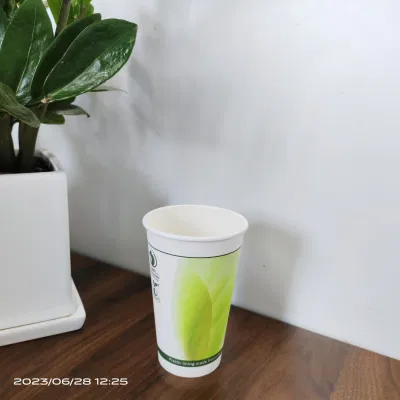 Tazza di carta patinata in PLA completamente degradabile, caffè ispessito a uno e due strati, tè al latte, bevande fredde e calde, confezione di tazze di carta cave