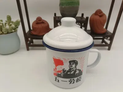 Tazza di smalto grande capacità vaso da tè vecchio stile con coperchio