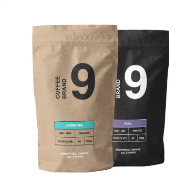 Buste di supporto Kraft biodegradabili stampate digitali con chiusura a zip Confezione Per sacchetto di tè e caffè