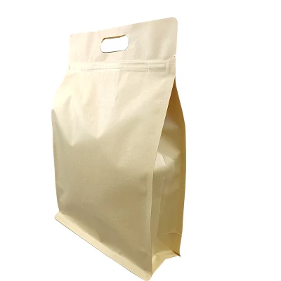 Astuccio per zip in carta Kraft biodegradabile a fondo piatto compostabile per confezionamento di alimenti Sacchetto personalizzato con valvola per la confezione del tè del caffè