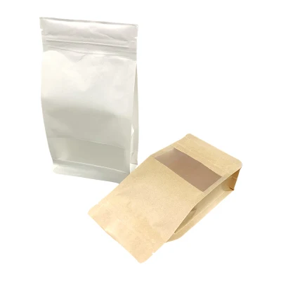 Astuccio per zip in carta Kraft biodegradabile a fondo piatto compostabile per confezionamento di alimenti Sacchetto personalizzato con valvola per la confezione del tè del caffè