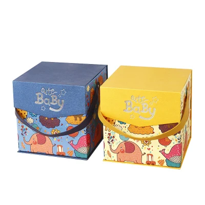 Carta di cartone di lusso blu giallo con logo personalizzato in vendita a caldo Confezione regalo per le feste di Natale di Doll di stoffa magnetica