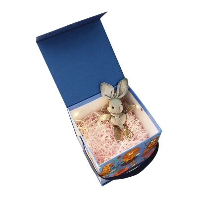 Carta di cartone di lusso blu giallo con logo personalizzato in vendita a caldo Confezione regalo per le feste di Natale di Doll di stoffa magnetica
