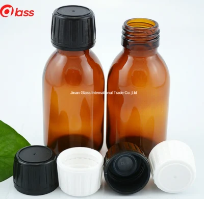 Flacone in vetro farmaceutico color ambra vuoto all&prime;ingrosso con tappo nero Dinpp28mm
