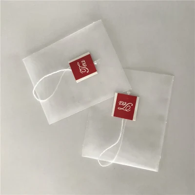 Confezione di sacchetti per tè in fibra di mais biodegradabile con etichetta di carta a corda