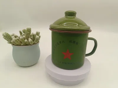 Tazza di smalto grande capacità vaso da tè vecchio stile con coperchio