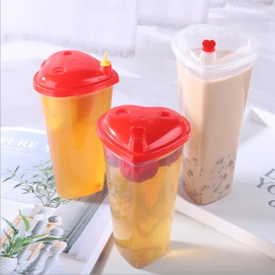 Tazza Milktea monouso 500 ml 700 ml plastica vuota sottile PP fredda Premi la tazza con il logo personalizzato con cappuccio colorato