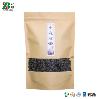 Confezione di carta Kraft plastica per tè/snack biodegradabile personalizzata con chiusura a zip Borsa