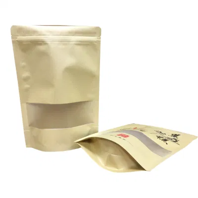 Buste per spuntini con zip personalizzate compostabili Confezione Sacchetto DOYPACK di carta da tè con zip e finestra