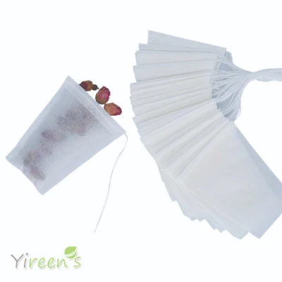Sacchetto da tè in carta da filtro a forma di trapezio biodegradabile eco-compatibile, in carta canapa di Manila, con etichette personalizzate, colore bianco