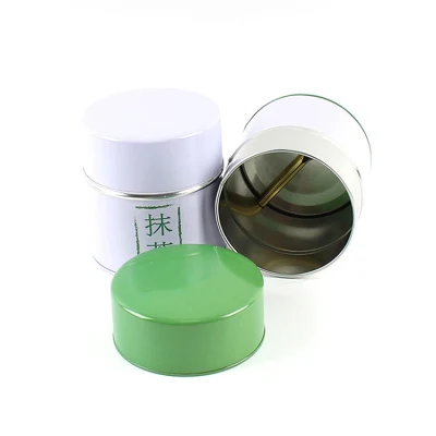 Contenitore per imballaggio in metallo per vendita a caldo grado alimentare bello piccolo Eco Scatole di lattoni Matcha vuote a tenuta d&prime;aria