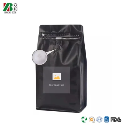 Confezione vuota biodegradabile sacchetto di caffè con valvola a otto lati sigillato Compostabile