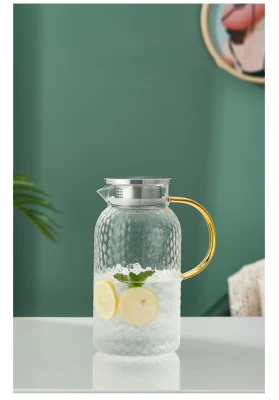 Caraffa per bevande, caraffa in vetro ad alta capacità con coperchio a reticella Per succo caraffa in vetro di tè freddo con acqua di limone